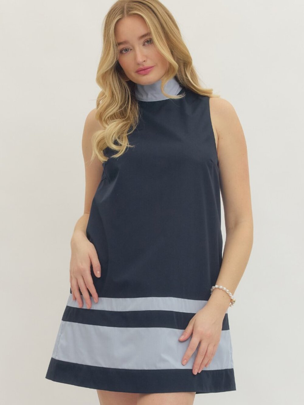 Entro Sleeveless Tie Back Dress - Navy